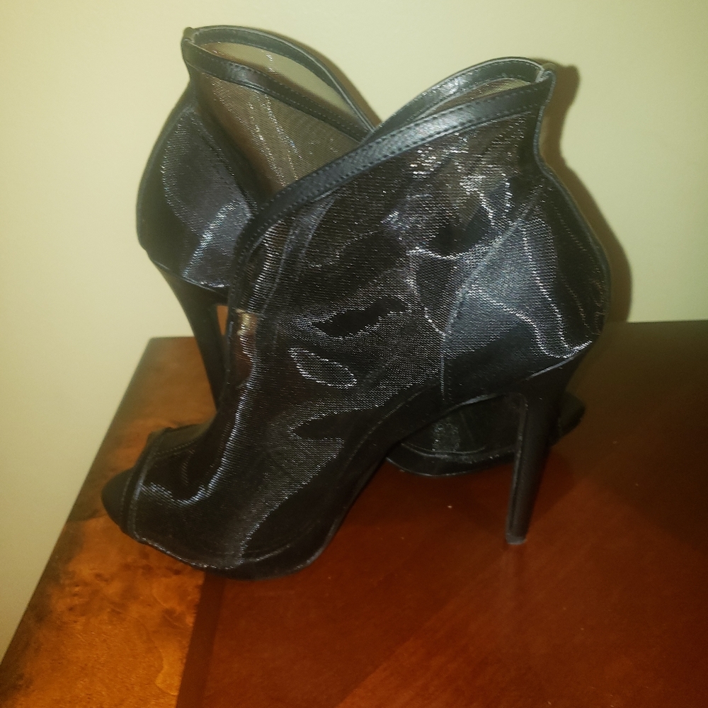 Black stiletto mesh open toe Shoes